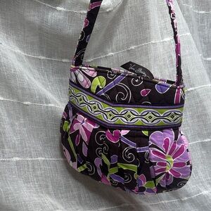 Vera Bradley Purple Punch Pattern Hannah Pleated Small Handbag Shoulder Bag EUC